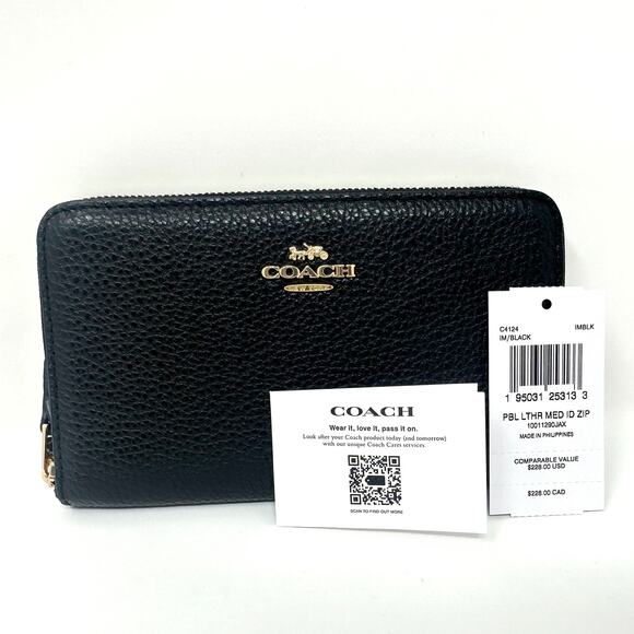 Coach Medium Id Zip Wallet in Black Leather C4124 - Picture 3 of 7